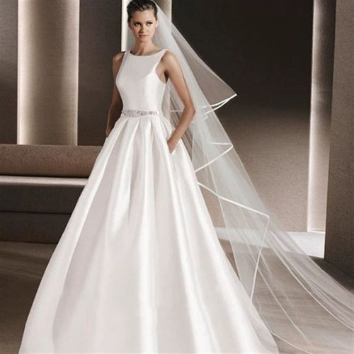 兮颜 长款拖尾手工包边缎面头纱双层造型发梳头纱简约大气配件