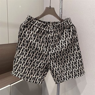 新款 直筒休闲百搭五分裤 短裤 复古字母绣花宽松沙滩裤 潮牌美式 夏季