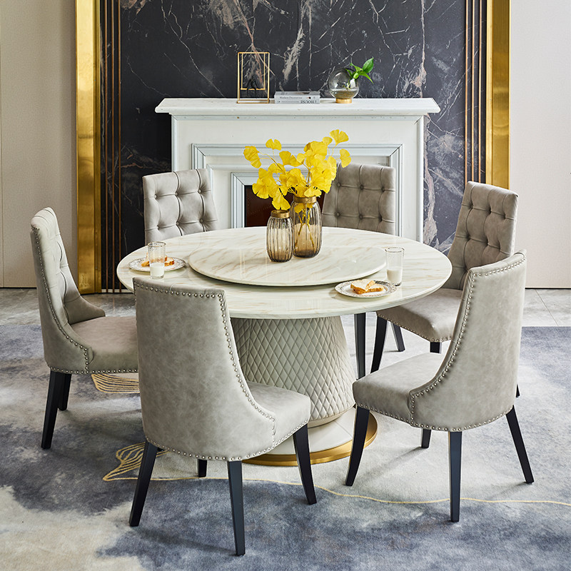 新款北欧轻奢大理石餐桌现代简约实木圆餐桌带转盘家用圆形餐桌椅,住宅家具,大理石餐桌,淘宝优惠券,粉丝福利购,淘宝优惠卷