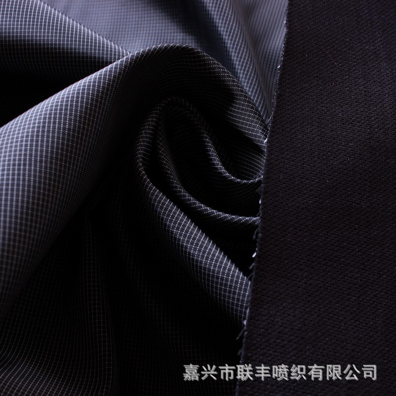 黑白丝75D七线格仿记忆复合针织布 防水防风防绒休闲服棉衣夹克料