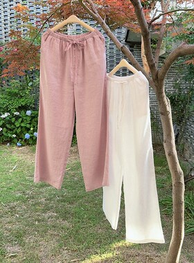 【亚麻】夏季休闲百搭松紧腰显瘦直筒裤长裤  51651