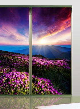 衣柜移门家具翻新环保防潮不透贴纸 紫色花海艺术玻璃彩色贴膜
