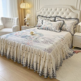 三件套夏季 床裙款 凉感空调软席家用凉席凉垫 冰丝乳胶席床笠式 中式