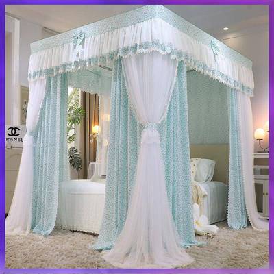 WG6Q新款双层遮光床帘蚊帐一体式三开门布帘家用宫廷落地公主卧室