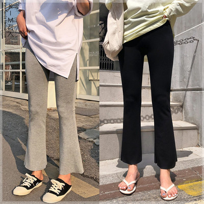 黑色九分微喇裤女裤子2021春款锦纶宽松弹力显瘦高腰休闲小喇叭裤