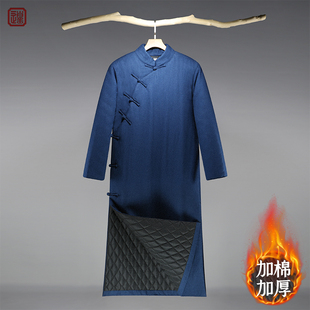 中国风棉袍加厚长衫男棉服冬季长款唐装棉袍子民国斜襟盘扣棉袄男