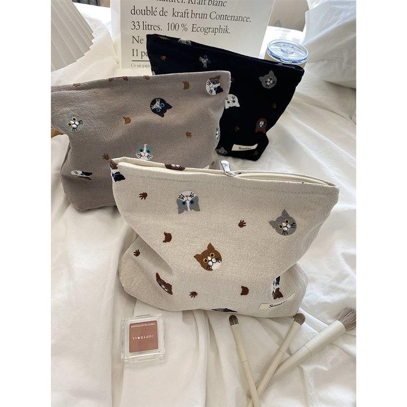 小白兔几 日式刺绣猫咪棉麻化妆包零钱收纳袋文艺可爱便携手拿包,收纳整理,化妆包,淘宝优惠券,粉丝福利购,淘宝优惠卷