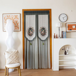 蕾丝门帘新款 饰遮挡帘家用长帘 网纱印花隔断帘x免打孔四季 通用装