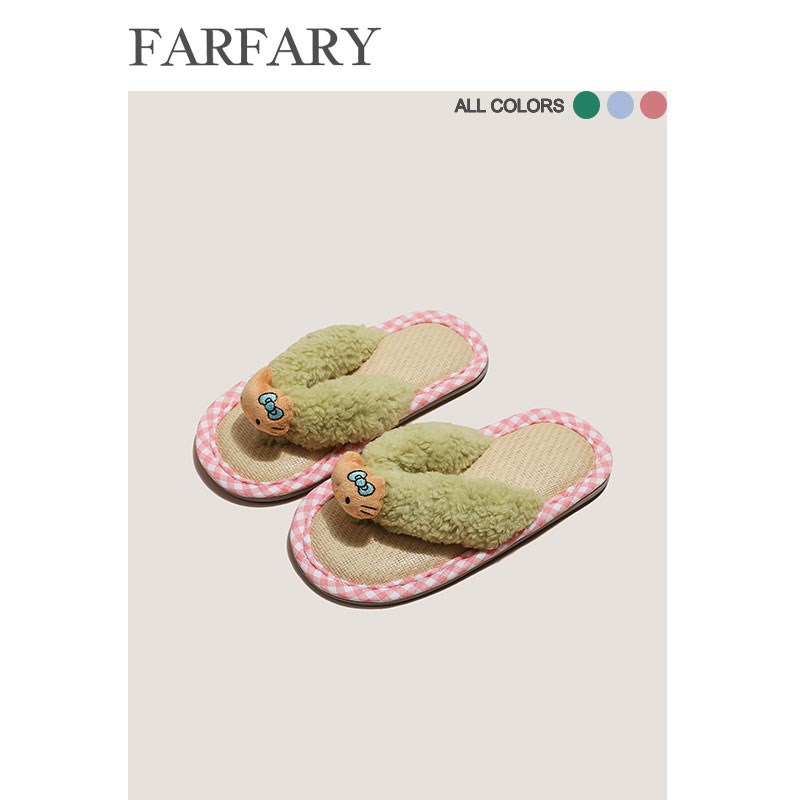 夏季可爱日式亚麻拖鞋女家居室内软底厚底防滑轻便少女外穿人字拖