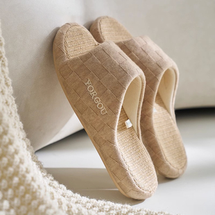 夏季 透气防滑布艺静音棉U麻木地板男春 亚麻拖鞋 女室内居家居四季