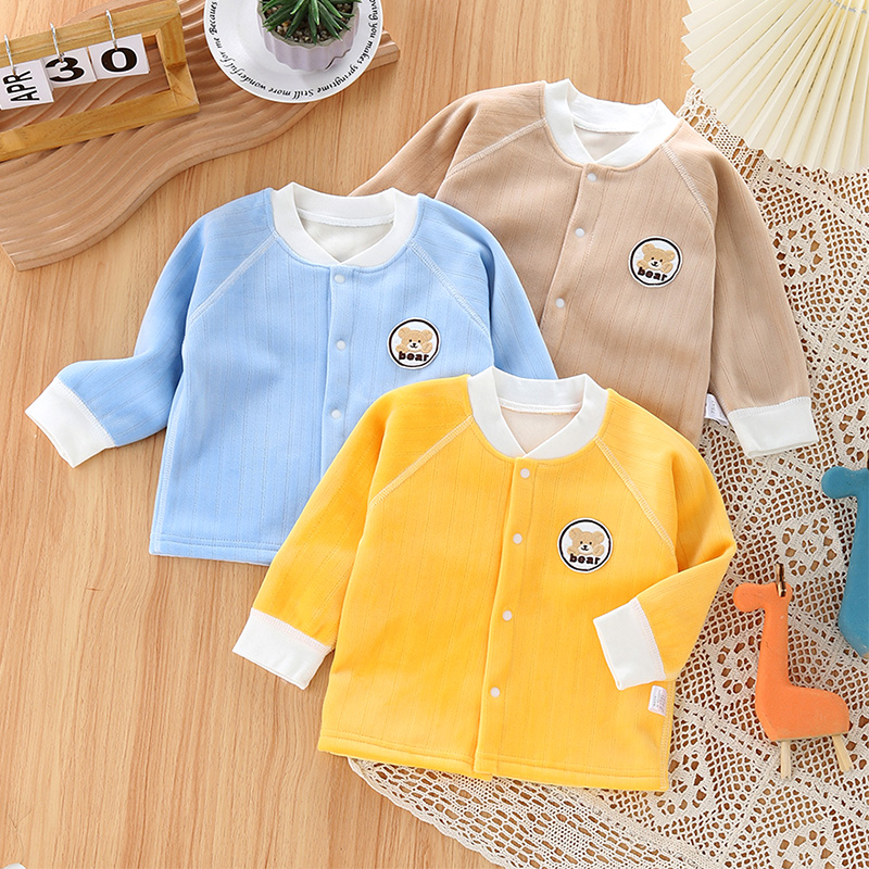 婴儿加绒保暖上衣单件春秋冬季宝宝外套开衫无骨男女儿童打底秋衣