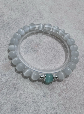 喜饰白猫眼天河石蓝薄荷手链原创水晶开运手串叠加简约轻奢转运珠