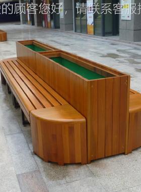 厂家花制防腐定木花箱组合座椅户外HCW126种植箱广场商街带座位坛