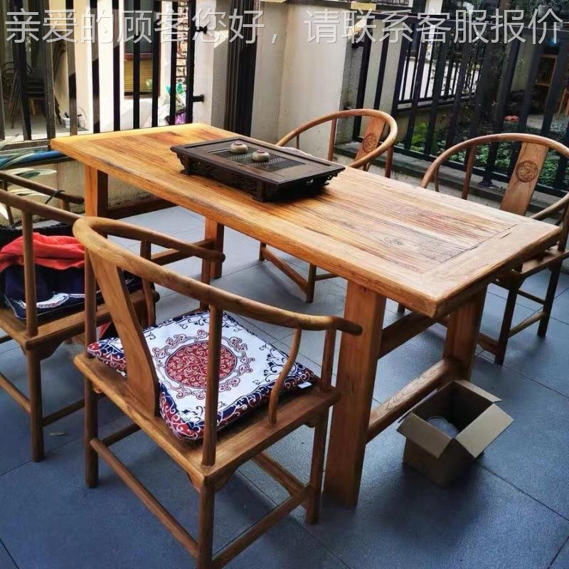 老榆木倚门EAD茶板桌实木复古怀旧桌风化旧木板门板茶台长方板桌