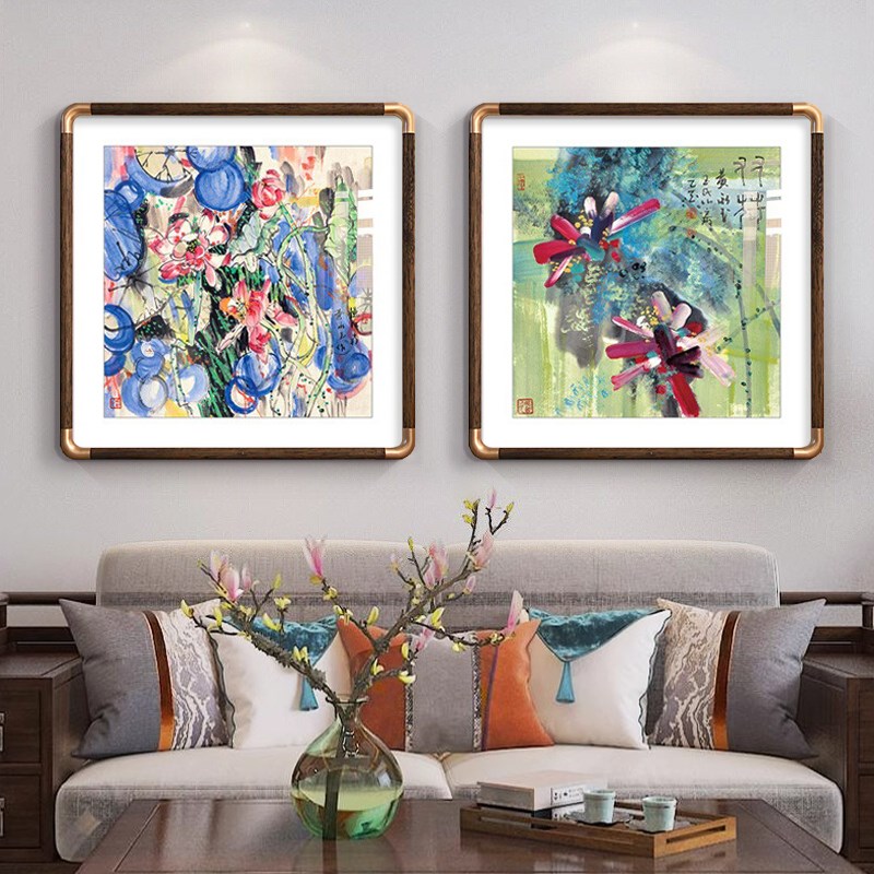 吴冠中客厅装饰画新中式沙发背景墙抽象荷花挂画国画水墨艺术壁画图片