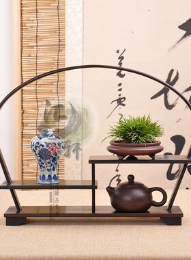 红木黑檀紫光檀实木多宝格茶具架小博古架摆件底座茶具奇石架底座