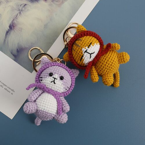 精美手工编织猫咪玩偶 创意毛线钩织萌猫挂件 可爱手作小物成品