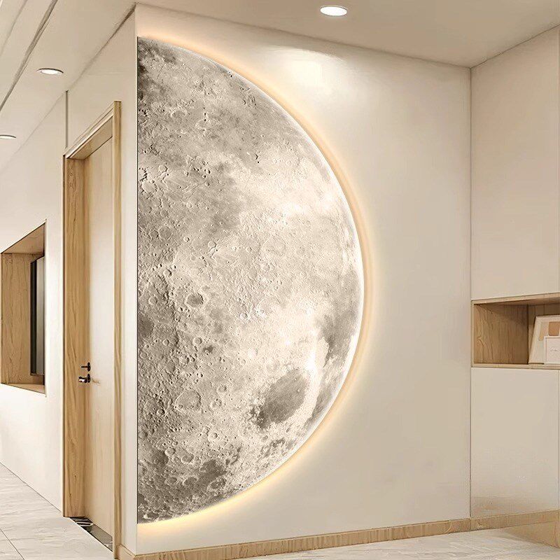 LED发光月球转角玄关装饰画灯光画走廊过道挂画高级感客厅壁灯画