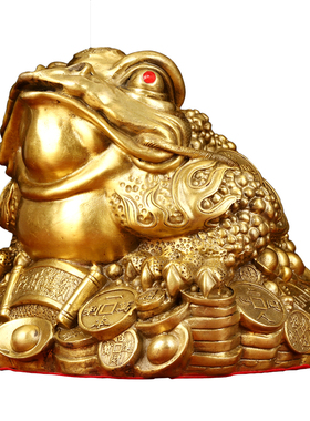 纯铜金蟾摆件大小号三脚金蟾蜍三足黄铜店铺开业收银台办公桌礼品