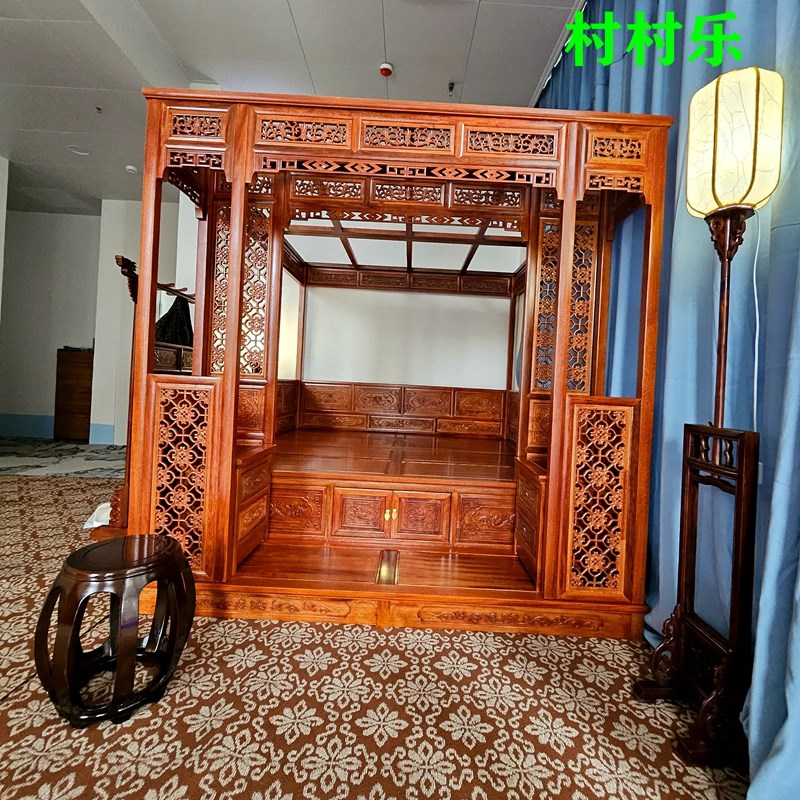 老楠木中式千工复古典红花梨仿古代家具宫廷实木床拔踏步床架子床
