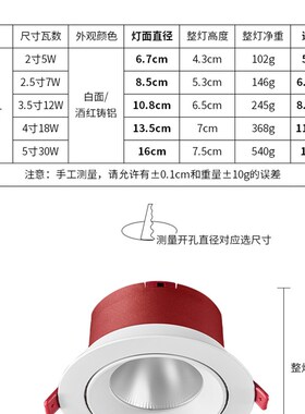 深防眩光COB射灯嵌入式家用5.5cm6 7.5公分商用客厅吊顶LED天花灯