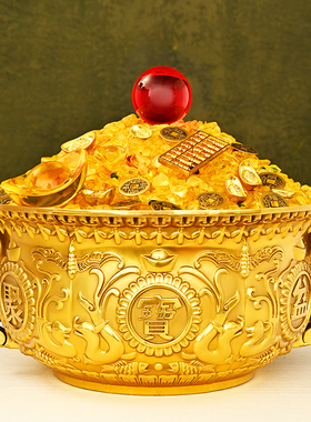 铜聚宝盆摆件实心纯家用客厅工艺品装饰聚招大号财盆店铺公司礼品