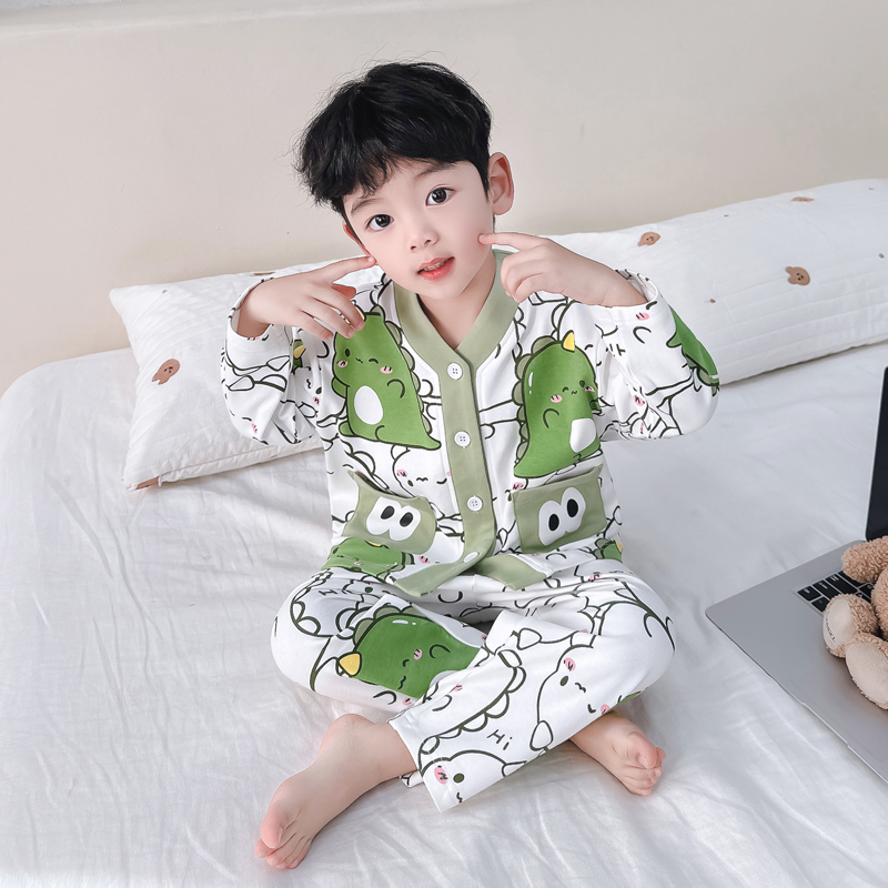 儿童睡衣春秋纯棉男孩中小童宝宝套装卡通开衫春季男童家居服春款
