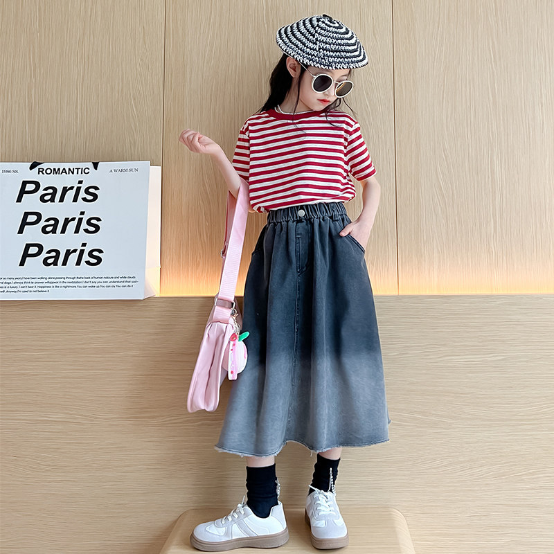 女童牛仔裙半身裙儿童夏装渐变色裙子2024新款洋气小女孩夏季套装,童装/婴儿装/亲子装,半身裙,淘宝优惠券,粉丝福利购,淘宝优惠卷