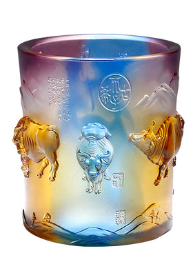 琉璃生肖摆件五福牛笔筒毕业送老师领导办公室桌面生日礼物工艺品