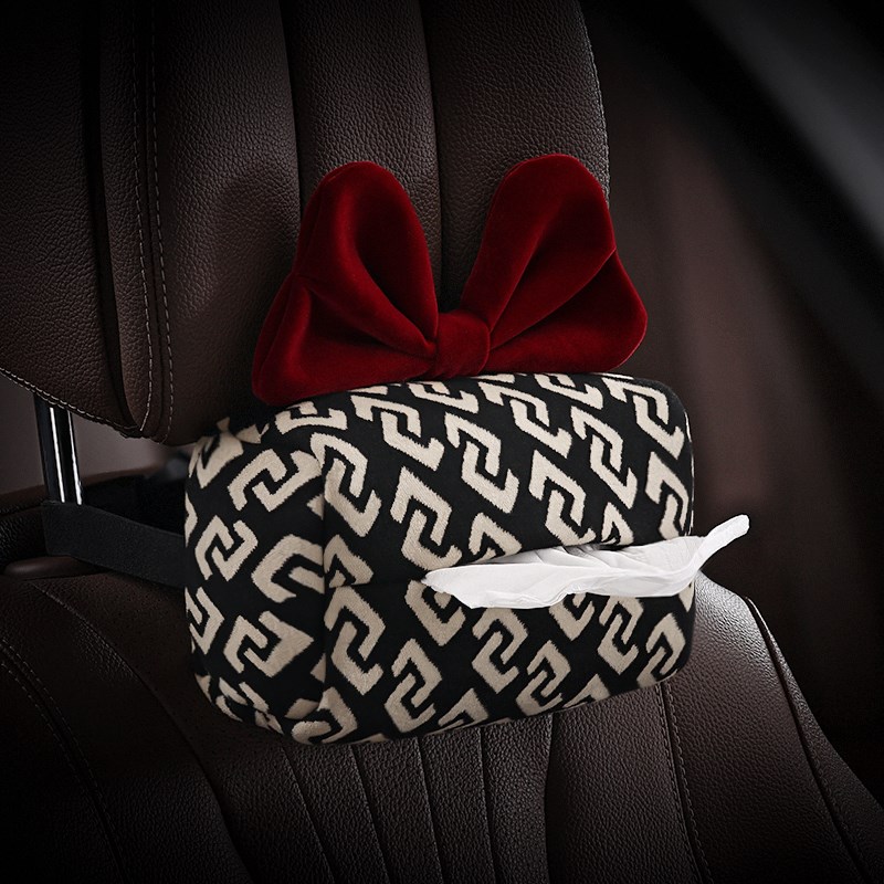 高档汽车纸巾盒座椅背挂式蝴蝶结抽纸盒创意实用车载装饰用品大全