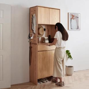 全实木鞋柜收纳柜新型洞洞板入户鞋柜衣帽架一体定制窄高立式鞋橱