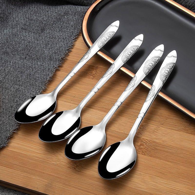 学生食堂不锈钢吃饭的勺子家用餐具套装长柄喝汤勺商用小勺子