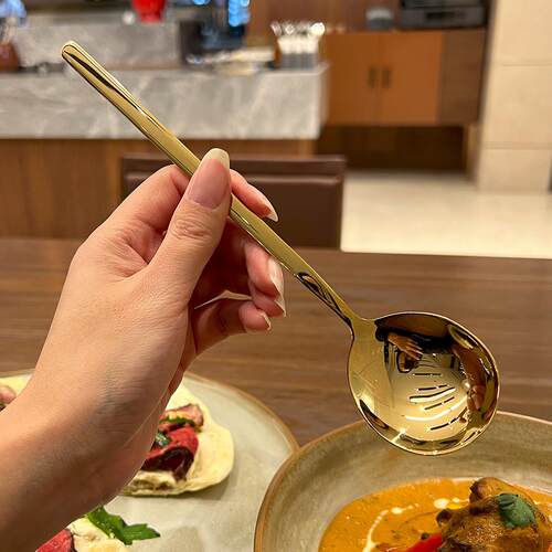 加厚不锈钢贵族体验金色圆头勺家用长柄西餐吃饭勺子调羹拌饭汤匙