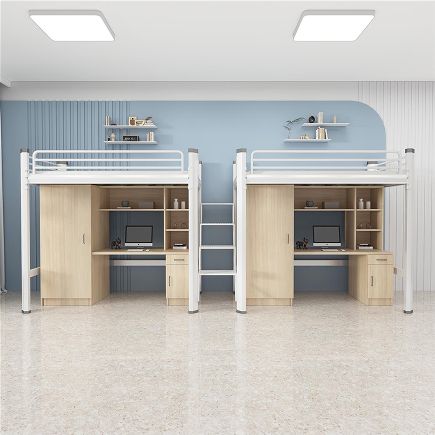 公寓床上床下桌学生宿舍一体高低床员工铁艺床铁架床多功能组合床