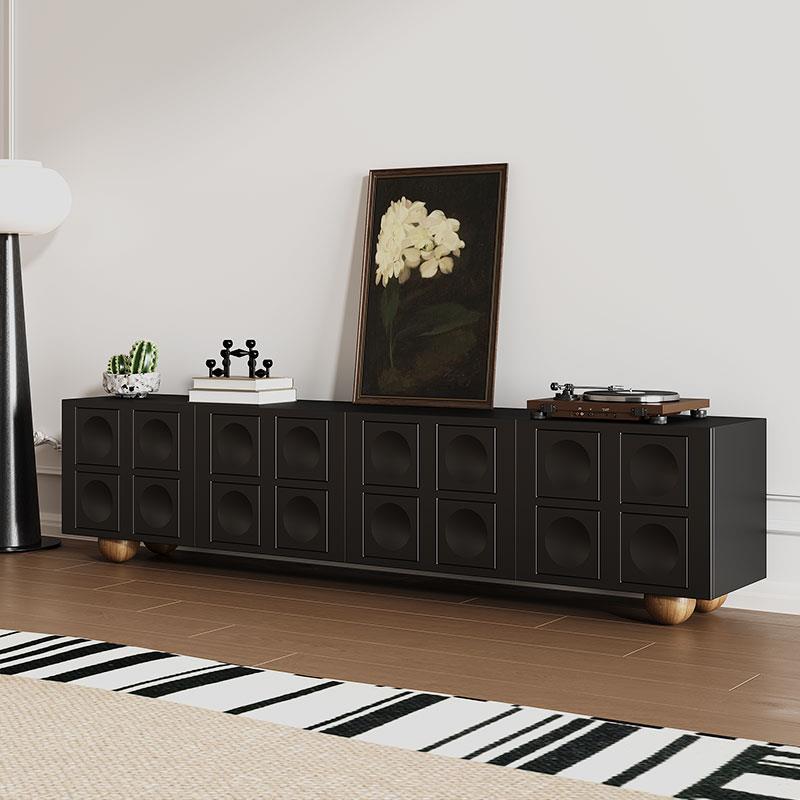 实木电视柜茶几组合轻奢高级感黑色现代简约高款奶油复古电视机柜