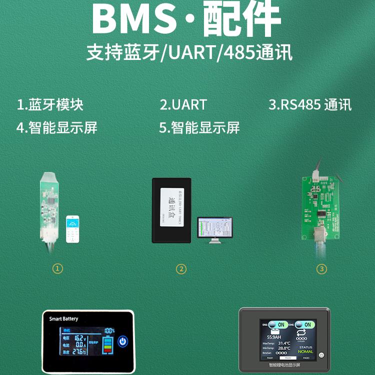 智能锂电保护板配件显示屏UART/RS485/CAN/蓝牙/GPS模块带通讯线