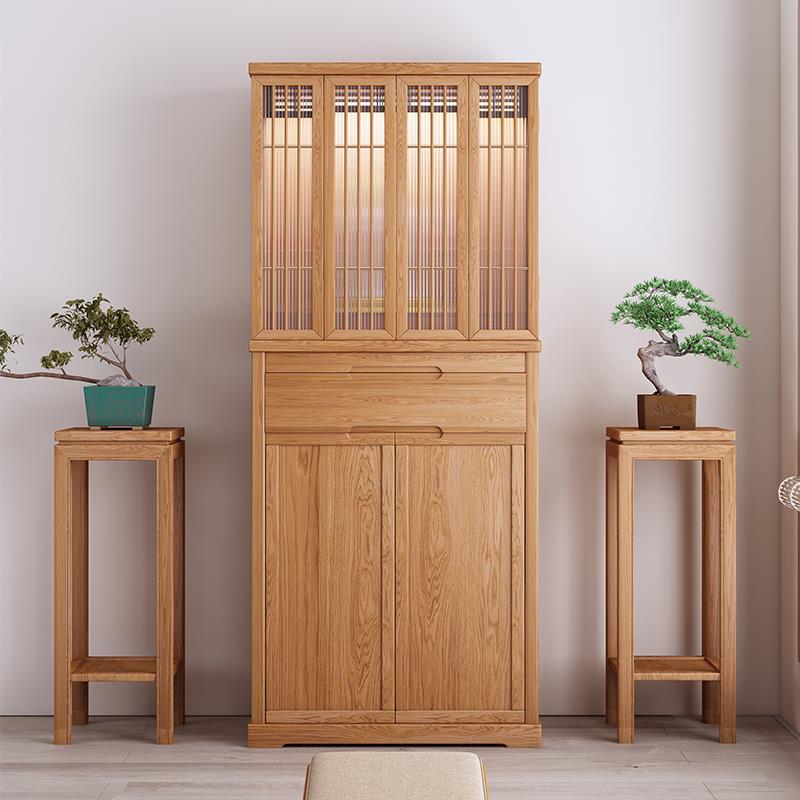 樱桃木佛龛新中式立柜家用带门玻璃门实木财神柜观音柜供奉桌定制