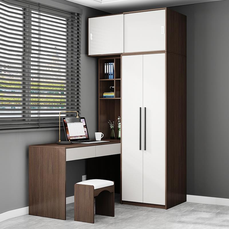 简约北欧小户型儿童房连体书桌柜 学生写字台L型转角电脑桌衣柜