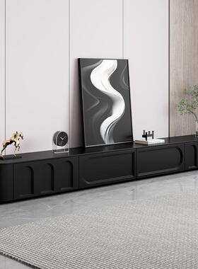 实木电视柜茶几组合简约高级黑色地台柜客厅家用法式落地电视机柜