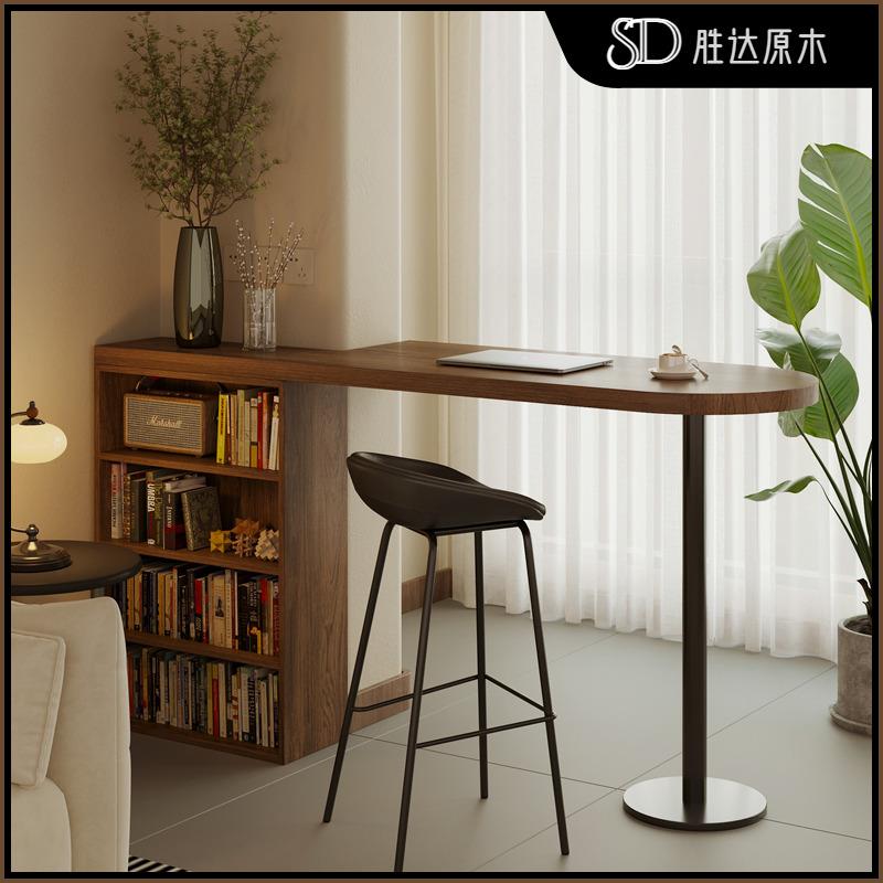 简约小户型实木吧台桌阳台改造客厅隔断长条窄桌原木高脚桌咖啡桌