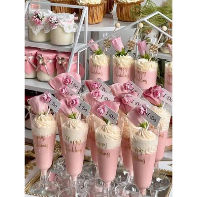 粉色婚礼订婚情人节甜品台装饰蛋糕插件布丁杯封口纸推推乐贴纸