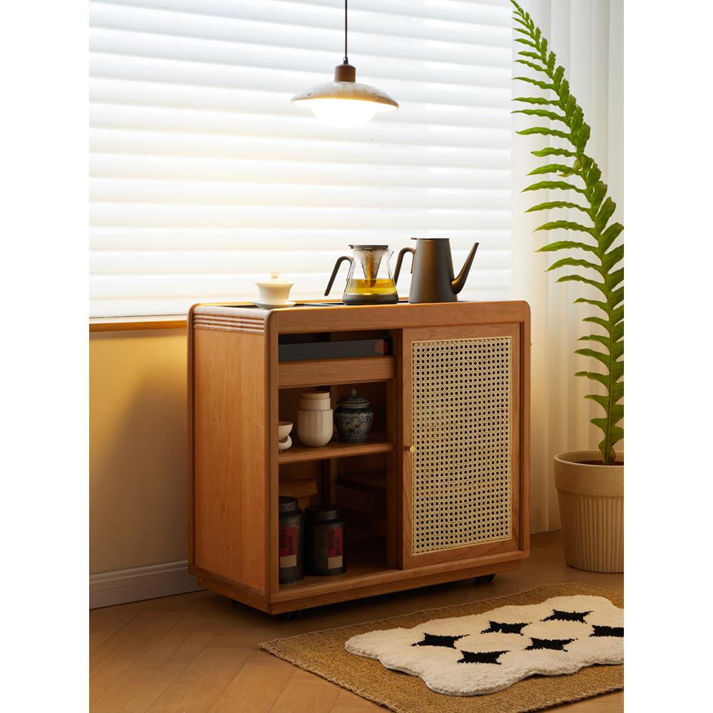 西枝茶水柜移动茶桌樱桃实木边柜客厅小型家用烧水柜茶台一体边几