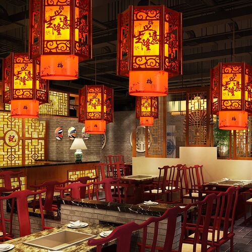 中式吊灯仿古实木灯具茶楼餐厅餐馆走廊饭店中国风雕花小灯笼吊灯
