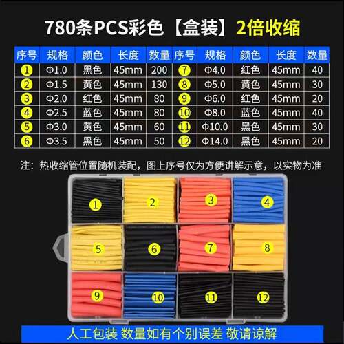 多色组合套装1/2/3/4/5/6/8绝缘热缩管套管2倍收缩数据线电线保护