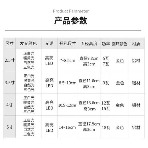 超亮金色边三色变光LED筒灯嵌入式家用工程7W9W12开孔7.5cm天花灯