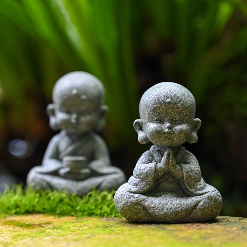 微景观仿真小和尚摆件园艺盆景假山鱼缸造景装饰摆设树脂工艺品图片