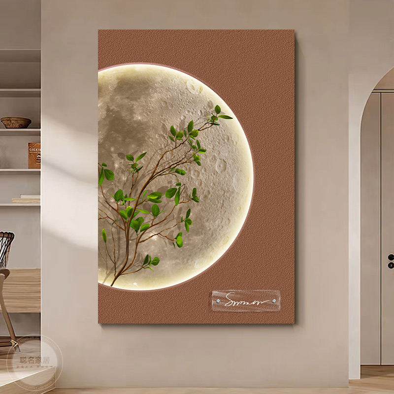 奶油风玄关装饰画立体砂岩灯画客厅沙发背景墙落地画走廊过道挂画