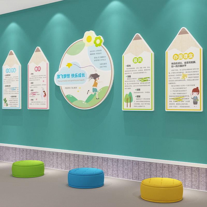 幼儿园楼梯环创材料办园理念文化题墙面装饰品大厅托管班布置,家居饰品,文化墙贴,淘宝优惠券,粉丝福利购,淘宝优惠卷