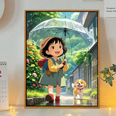爱卡通宫崎骏与狗数字油画新款 心理减压填充丙烯油彩画