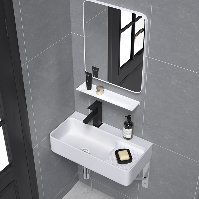 小户型挂墙式洗手盆卫生间带搓衣板窄边加长陶瓷挂盆洗脸盆